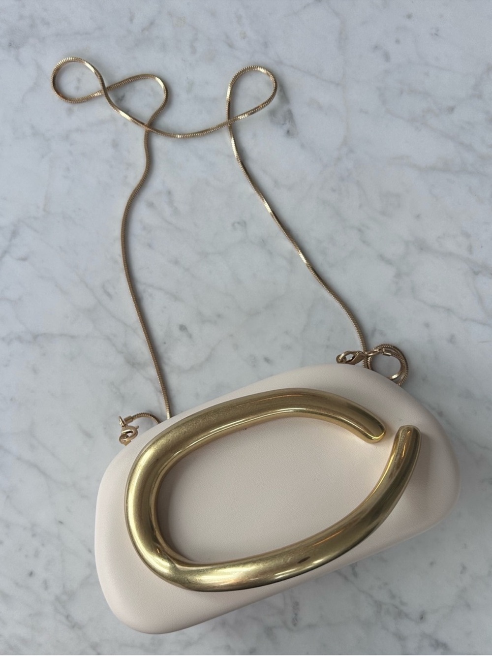 Zara NWT viral gold handle box bag clutch with gold metal chain strap